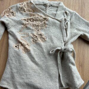 Anthropologie Moth Frosted Panes Wool Blend Tie Cardigan Sweater